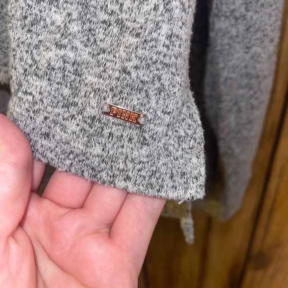 PINK Victoria’s Secret Gray Marled Hoodie Pastel Logo Lightweight Sweatshirt S - Picture 3 of 5